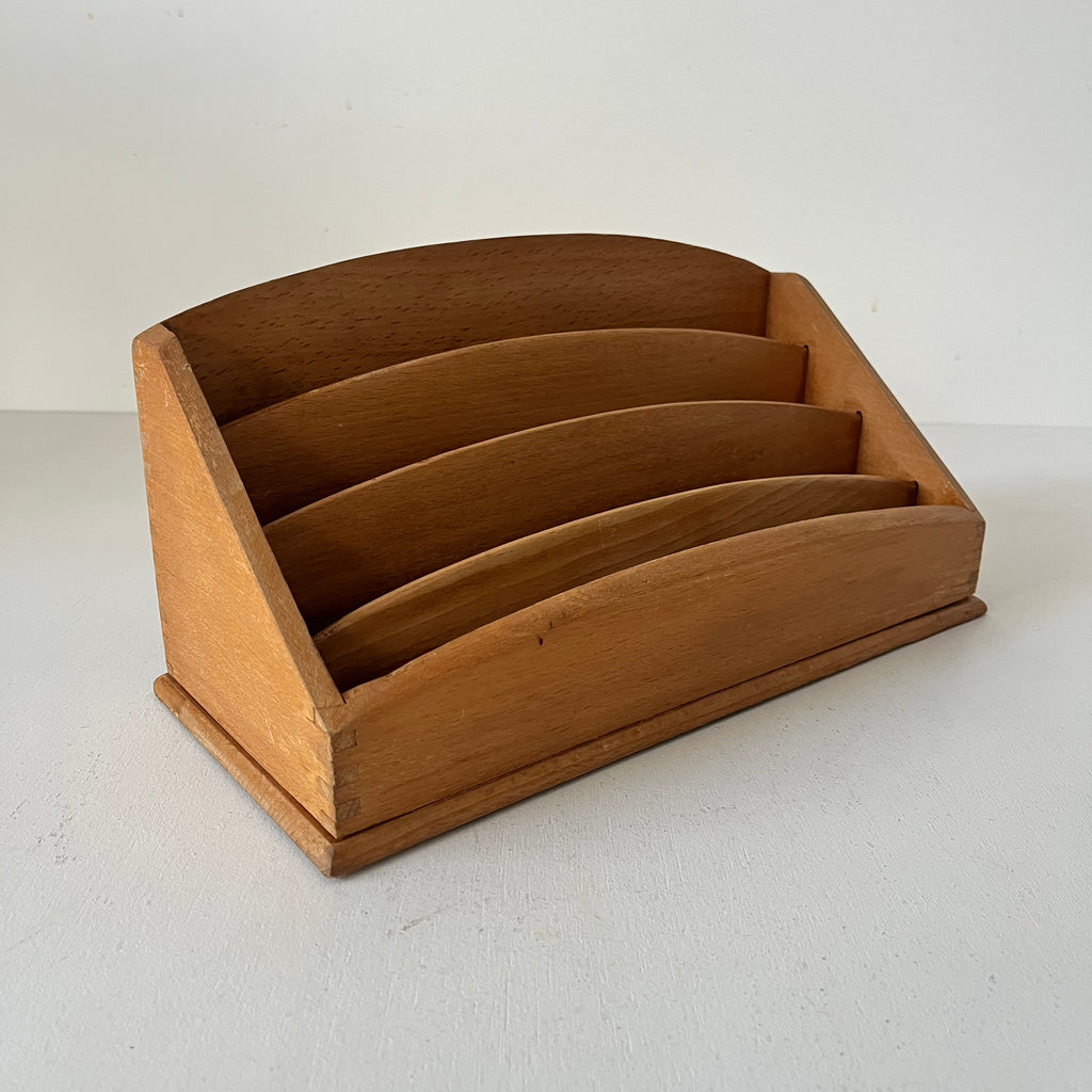 Light wood desk letter organizer
