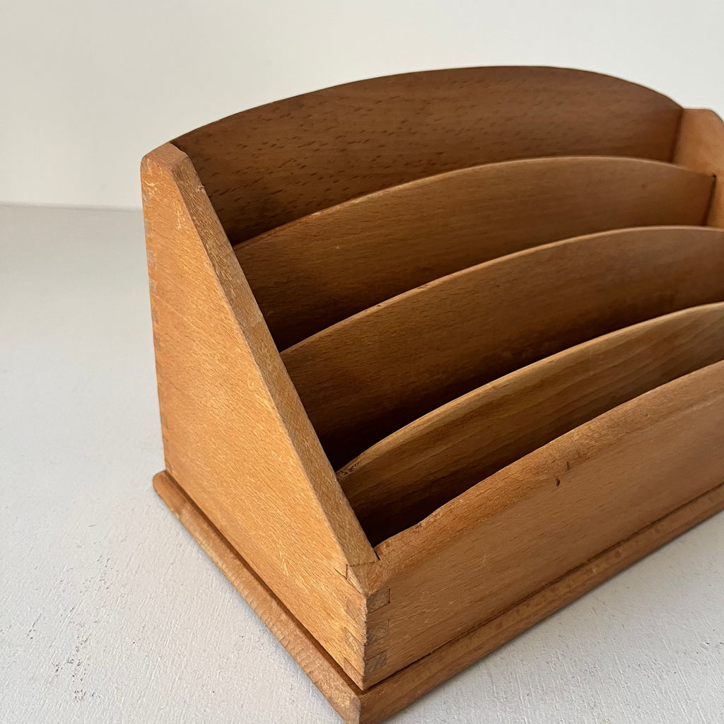 Light wood desk letter organizer