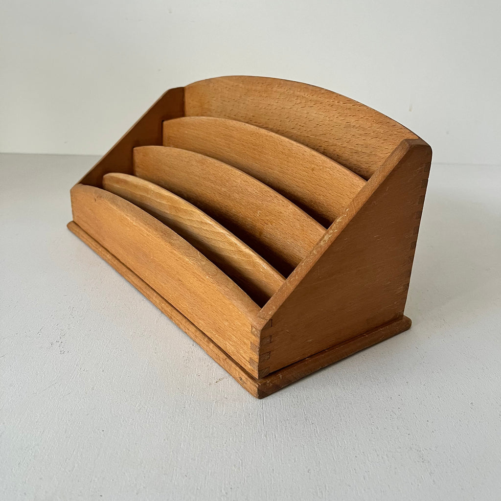 Light wood desk letter organizer